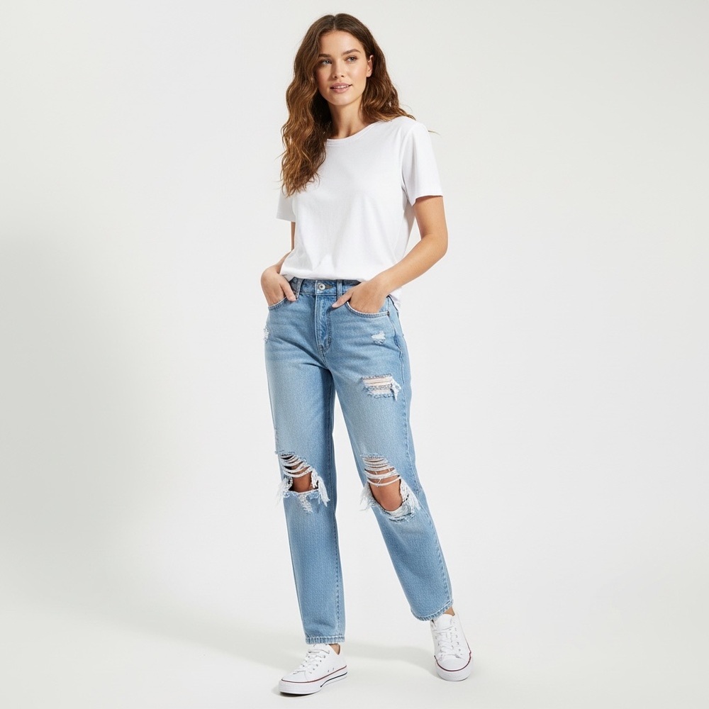 Cello Light Blue Ripped Boyfriend Jeans